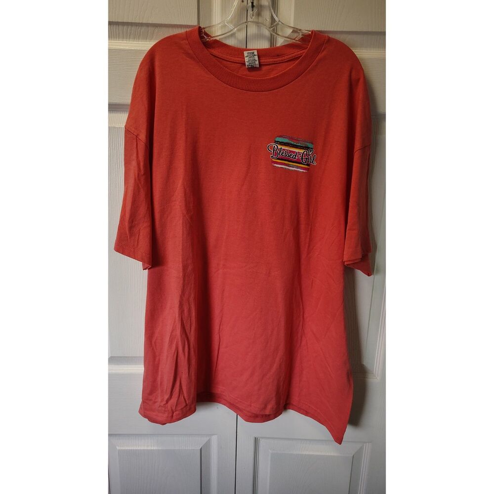 Blessed Girl Optima Women's 2XL Christian Graphic T-Shirt Coral Pink Stripe Tee